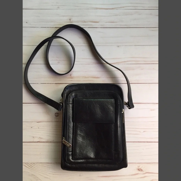 PELLE STUDIO Black Leather Crossbody Bag Vintage - Picture 1 of 10